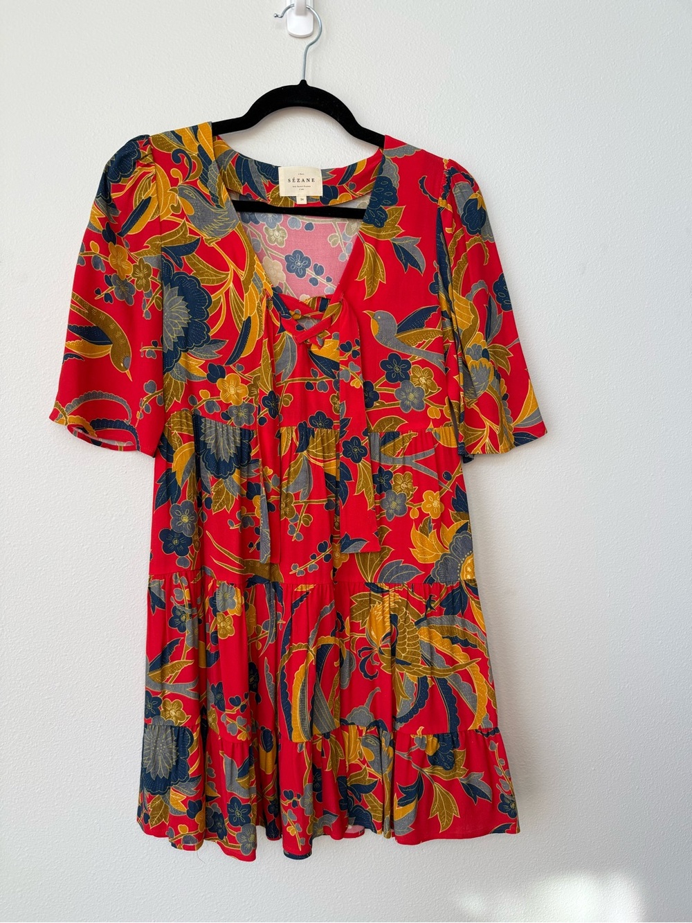 Sézane Manoa Dress in Red, Gold & Navy — Size 34 (US 2)
